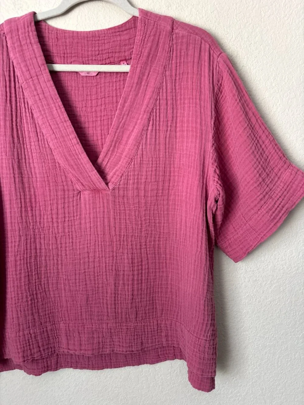 Faherty Dune Organic Cotton Boho Gauze Popover V-Neck Blouse Top - Picture 5 of 14